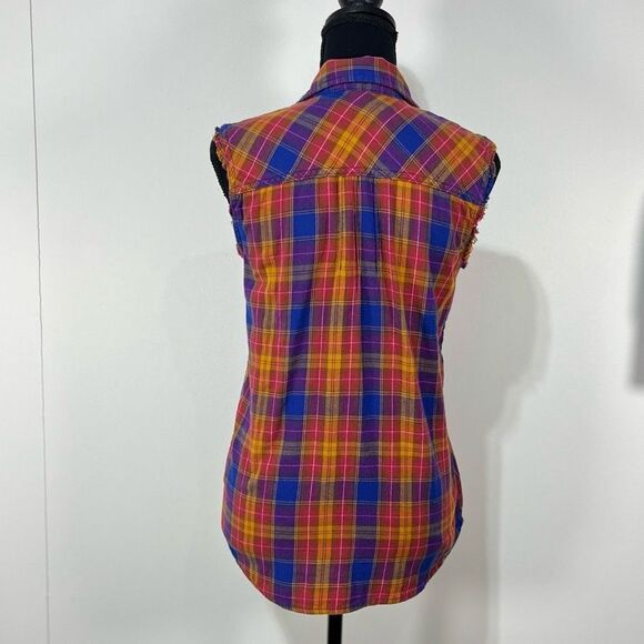 Hurley Colorful Plaid Cut-Off Button Down Flannel Women’s Size Small - Picture 6 of 12